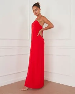 Lyra Halter Jumpsuit - Red  -clothes Sales CR71269VC RED 9120