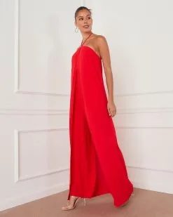 Lyra Halter Jumpsuit - Red  -clothes Sales CR71269VC RED 9128