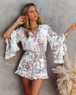 Cristina Floral Bell Sleeve Romper - FINAL SALE -clothes Sales CRISTINAFLORALBELLSLEEVEROMPER 10