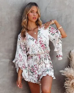 Cristina Floral Bell Sleeve Romper - FINAL SALE