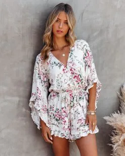 Cristina Floral Bell Sleeve Romper - FINAL SALE -clothes Sales CRISTINAFLORALBELLSLEEVEROMPER 12