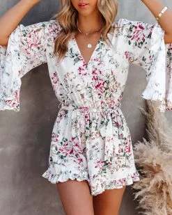 Cristina Floral Bell Sleeve Romper - FINAL SALE -clothes Sales CRISTINAFLORALBELLSLEEVEROMPER 7