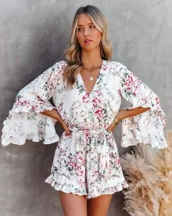 Cristina Floral Bell Sleeve Romper - FINAL SALE -clothes Sales CRISTINAFLORALBELLSLEEVEROMPER 8