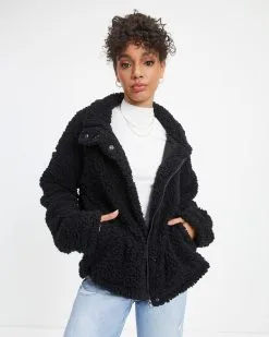 Cabin Dates Pocketed Teddy Jacket - Black - LAST CHANCE -clothes Sales Cabin Dates Pocketed Teddy Jacket Black 6323