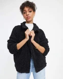 Cabin Dates Pocketed Teddy Jacket - Black - LAST CHANCE -clothes Sales Cabin Dates Pocketed Teddy Jacket Black 6332