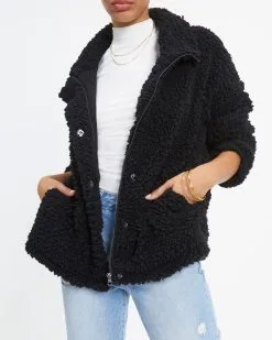Cabin Dates Pocketed Teddy Jacket - Black - LAST CHANCE -clothes Sales Cabin Dates Pocketed Teddy Jacket Black 6342
