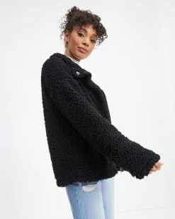 Cabin Dates Pocketed Teddy Jacket - Black - LAST CHANCE -clothes Sales Cabin Dates Pocketed Teddy Jacket Black 6356