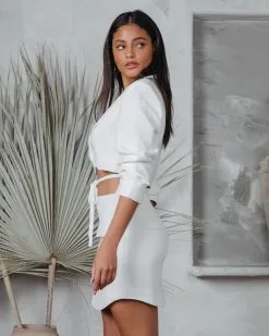 Camille Front Tie Crop Blazer - White - FINAL SALE -clothes Sales CamilleFrontTieCropBlazer CamilleMiniSkirt White 8
