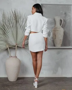 Camille Front Tie Crop Blazer - White - FINAL SALE -clothes Sales CamilleFrontTieCropBlazer CamilleMiniSkirt White 9