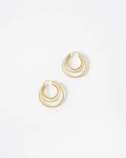 Caprice Triple Crystal Hoops - Gold
