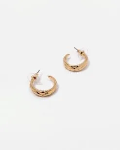 Carter Hammered Mini Hoops - Gold -clothes Sales CarterHammeredMiniHoops Gold