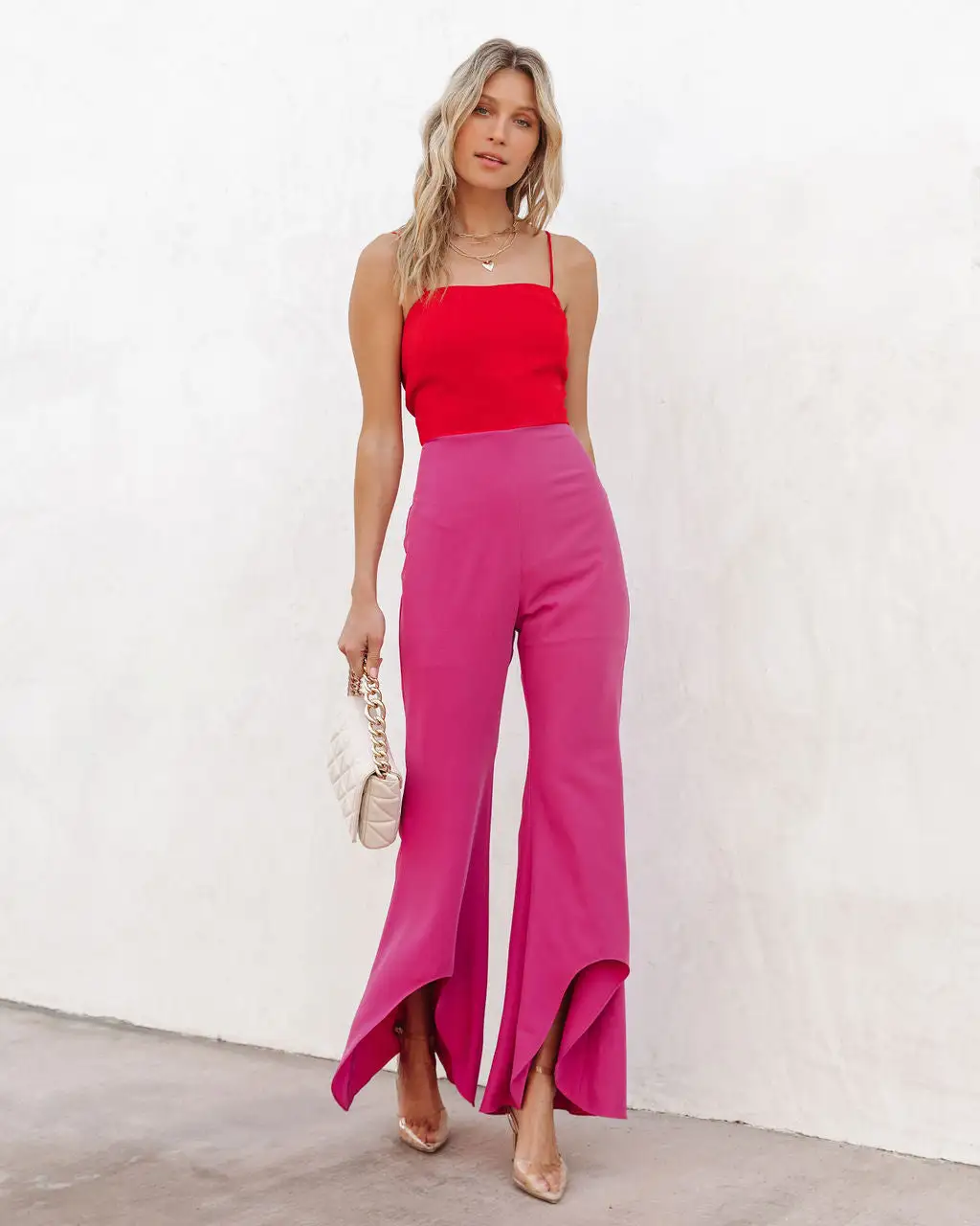 Cherie Colorblock Flare Jumpsuit - Red/Fuchsia - SALE 3 Cherie Colorblock Flare Jumpsuit - Red/Fuchsia - SALE - Image 3