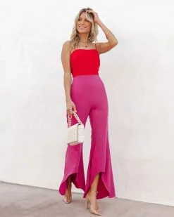 Cherie Colorblock Flare Jumpsuit - Red/Fuchsia - SALE