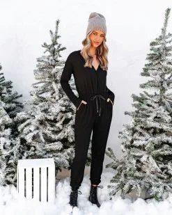 Colette Pocketed Drawstring Jumpsuit - Black -clothes Sales Colettepocketedlongsleevejumpsuitblack2