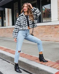 Constance Teddy Crop Jacket - Black/Ivory - FINAL SALE