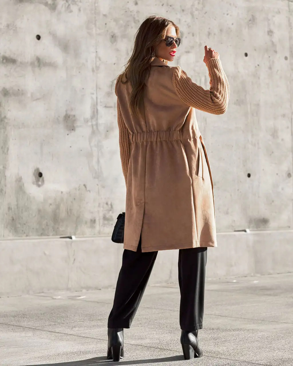 Cordelia Pocketed Faux Suede Contrast Coat - Camel - FINAL SALE 3 Cordelia Pocketed Faux Suede Contrast Coat - Camel - FINAL SALE - Image 3