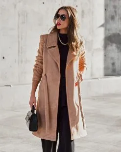 Cordelia Pocketed Faux Suede Contrast Coat - Camel - FINAL SALE