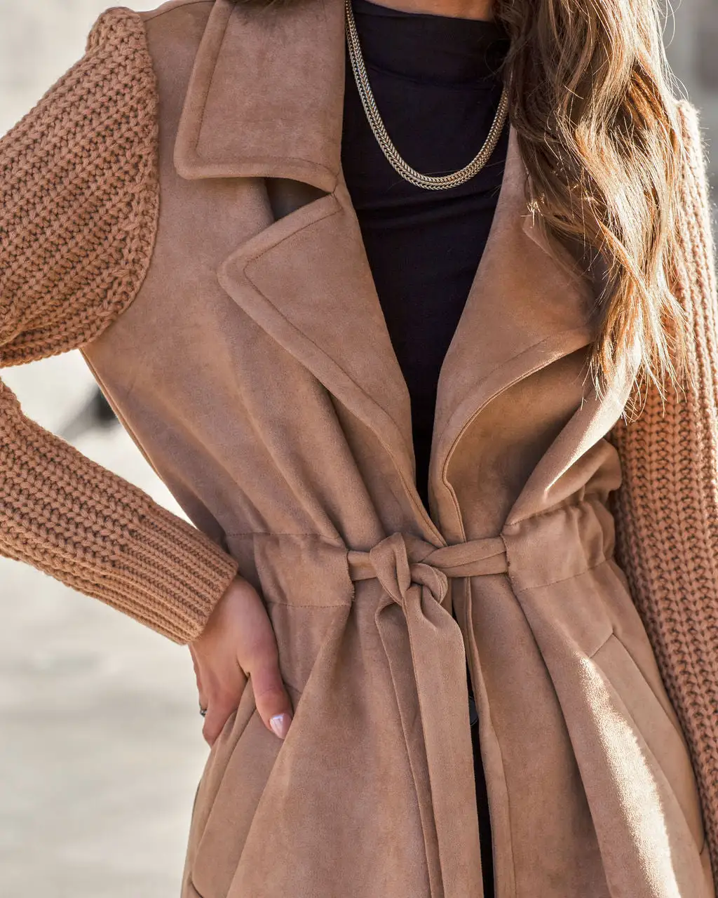 Cordelia Pocketed Faux Suede Contrast Coat - Camel - FINAL SALE 2 Cordelia Pocketed Faux Suede Contrast Coat - Camel - FINAL SALE - Image 2