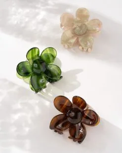 Daisy Flower Clip Set - Green/Brown/Cream