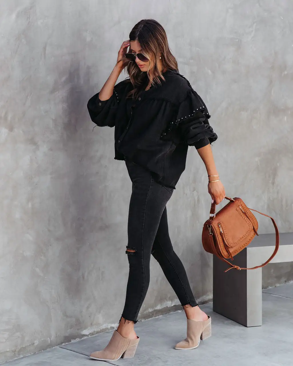 Darcey Denim Studded Frayed Lightweight Jacket - Black - FINAL SALE 8 Darcey Denim Studded Frayed Lightweight Jacket - Black - FINAL SALE - Image 8