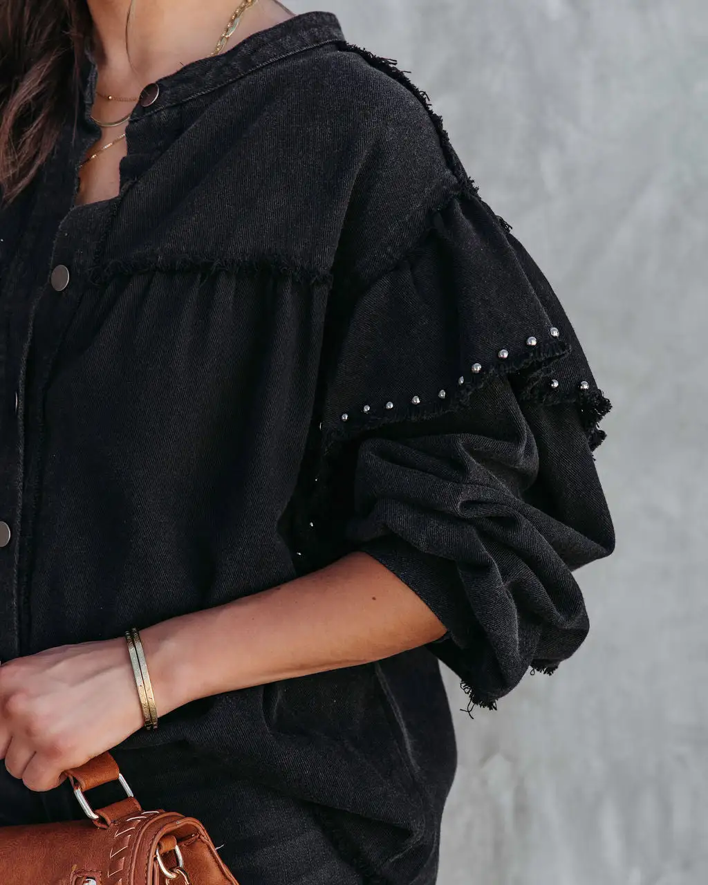 Darcey Denim Studded Frayed Lightweight Jacket - Black - FINAL SALE 4 Darcey Denim Studded Frayed Lightweight Jacket - Black - FINAL SALE - Image 4