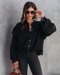 Darcey Denim Studded Frayed Lightweight Jacket - Black - FINAL SALE 15 Darcey Denim Studded Frayed Lightweight Jacket - Black - FINAL SALE -clothes Sales DarceyCottonStuddedFrayedShacketBlack34