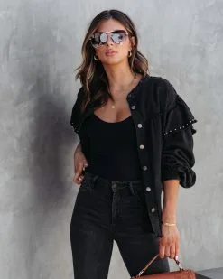 Darcey Denim Studded Frayed Lightweight Jacket - Black - FINAL SALE 17 Darcey Denim Studded Frayed Lightweight Jacket - Black - FINAL SALE -clothes Sales DarceyCottonStuddedFrayedShacketBlack46