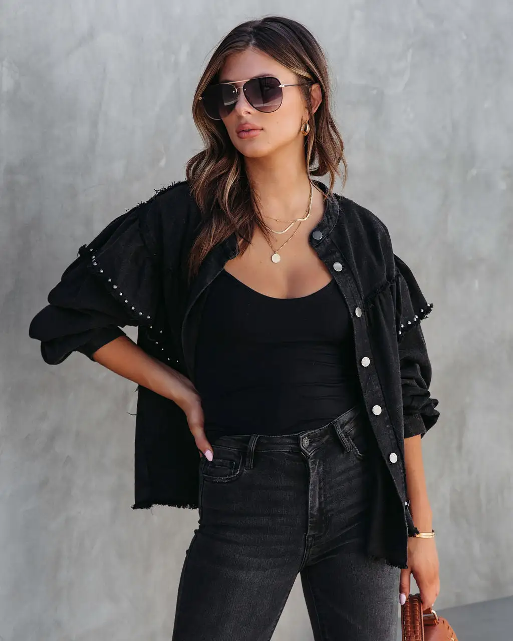 Darcey Denim Studded Frayed Lightweight Jacket - Black - FINAL SALE 3 Darcey Denim Studded Frayed Lightweight Jacket - Black - FINAL SALE - Image 3