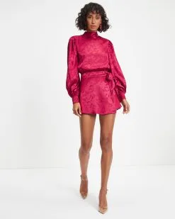Divine Goddess Satin Mock Neck Romper - Red - FINAL SALE