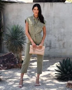 Domingo Cotton Utility Jumpsuit - Olive - LAST CHANCE