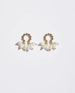 Rhea Beaded Pearl Studs - Gold