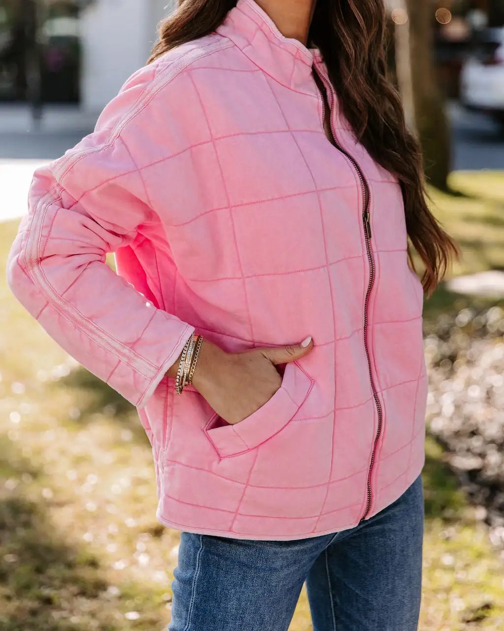 Sadie Quilted Pocketed Cotton Blend Jacket - Faded Pink - FINAL SALE 2 Sadie Quilted Pocketed Cotton Blend Jacket - Faded Pink - FINAL SALE - Image 2