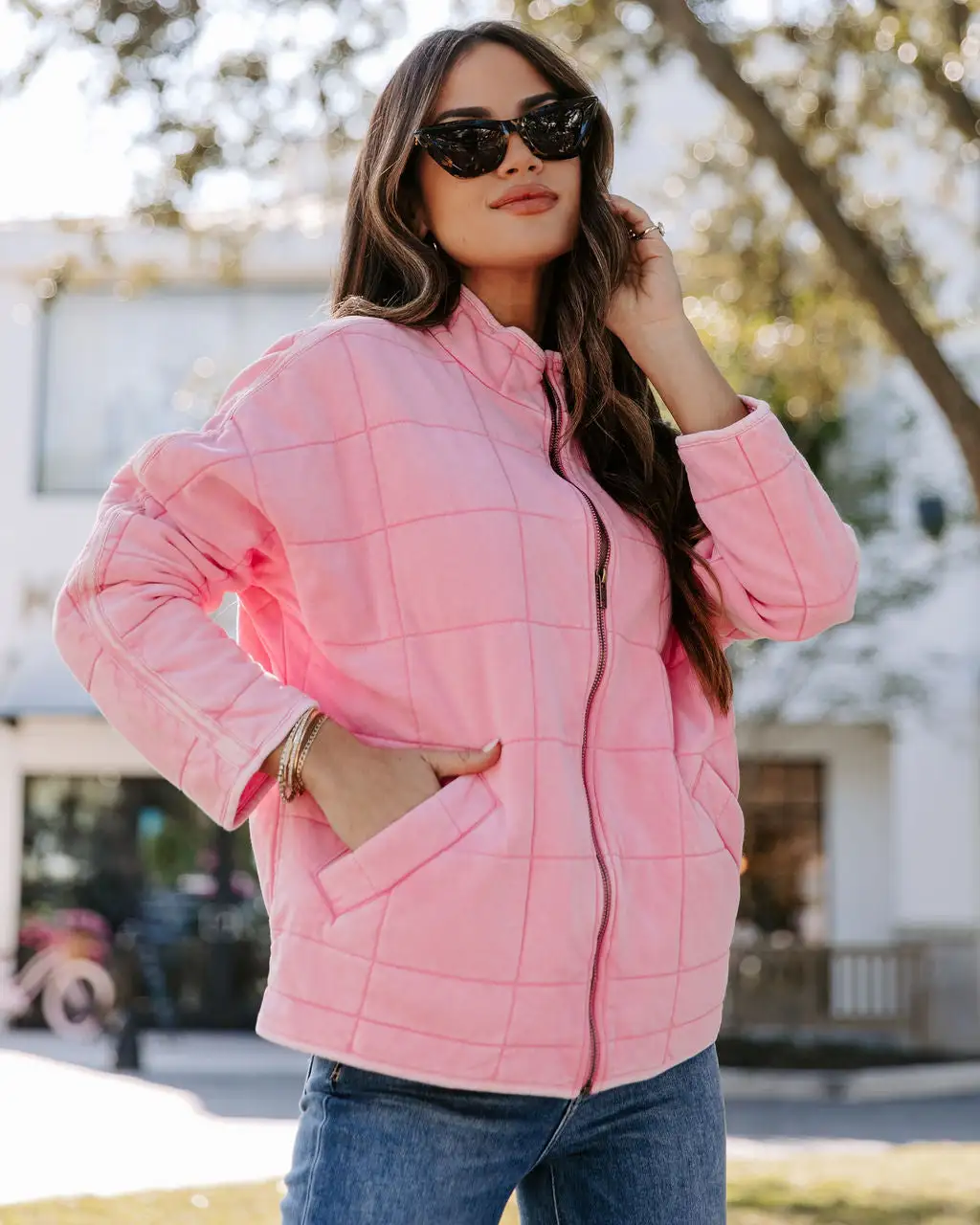 Sadie Quilted Pocketed Cotton Blend Jacket - Faded Pink - FINAL SALE 5 Sadie Quilted Pocketed Cotton Blend Jacket - Faded Pink - FINAL SALE - Image 5