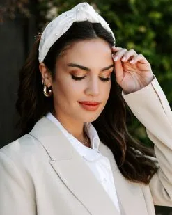 Angela Twisted Front Pearl Embellished Headband - White - SALE -clothes Sales EM4A3359