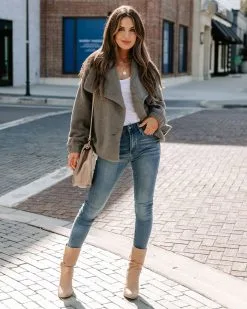 Martha Pocketed Drape Sherpa Jacket - Charcoal - FINAL SALE -clothes Sales EM4A3821