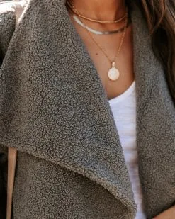 Martha Pocketed Drape Sherpa Jacket - Charcoal - FINAL SALE -clothes Sales EM4A3853