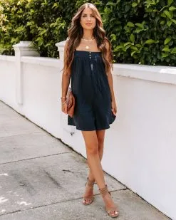 Andrina Cotton Pocketed Romper - Navy - FINAL SALE -clothes Sales EM4A4093