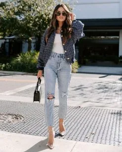 Modern Day Chic Tweed Pocketed Bomber Jacket - Navy - FINAL SALE -clothes Sales EM4A5594