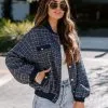 Modern Day Chic Tweed Pocketed Bomber Jacket - Navy - FINAL SALE