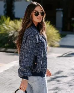 Modern Day Chic Tweed Pocketed Bomber Jacket - Navy - FINAL SALE -clothes Sales EM4A5632
