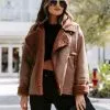 Karen Pocketed Faux Suede Sherpa Trim Jacket - Chocolate - FINAL SALE