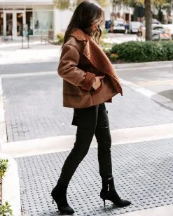 Karen Pocketed Faux Suede Sherpa Trim Jacket - Chocolate - FINAL SALE 11 Karen Pocketed Faux Suede Sherpa Trim Jacket - Chocolate - FINAL SALE -clothes Sales EM4A6073