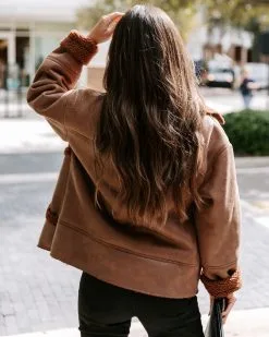 Karen Pocketed Faux Suede Sherpa Trim Jacket - Chocolate - FINAL SALE 9 Karen Pocketed Faux Suede Sherpa Trim Jacket - Chocolate - FINAL SALE -clothes Sales EM4A6087