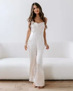 Miabella Satin Cowl Neck Jumpsuit - Champagne - FINAL SALE