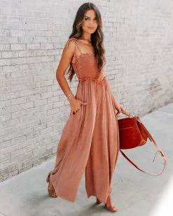 Kaia Rose Smocked Pocketed Jumpsuit - FINAL SALE