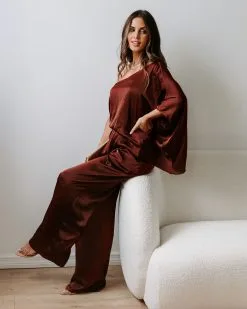 Yolanda Satin Pocketed One Shoulder Jumpsuit - Brown - FINAL SALE -clothes Sales EM4A6703 79084d90 9457 4a4b 90b6 9809dab70366
