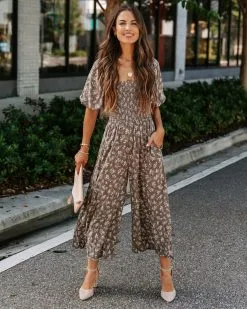 Evelynn Floral Smocked Pocketed Jumpsuit - FINAL SALE