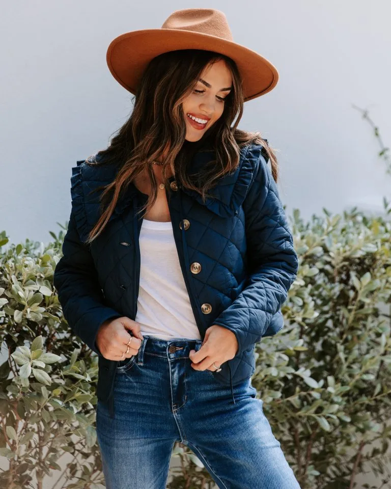 Loretta Cotton Pocketed Quilted Jacket - Navy - LAST CHANCE 1 Loretta Cotton Pocketed Quilted Jacket - Navy - LAST CHANCE