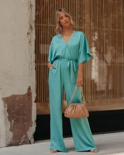 Empowered Satin Pocketed Jumpsuit - Seafoam - FINAL SALE