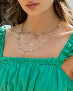 Esmeralda Layered Crystal Necklace - Green/Gold - SALE